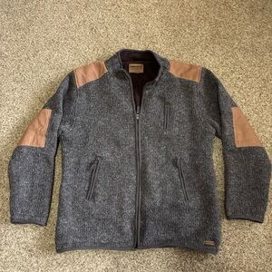 Laundromat Men's Gray and Tan wool Zip-Up Sweater